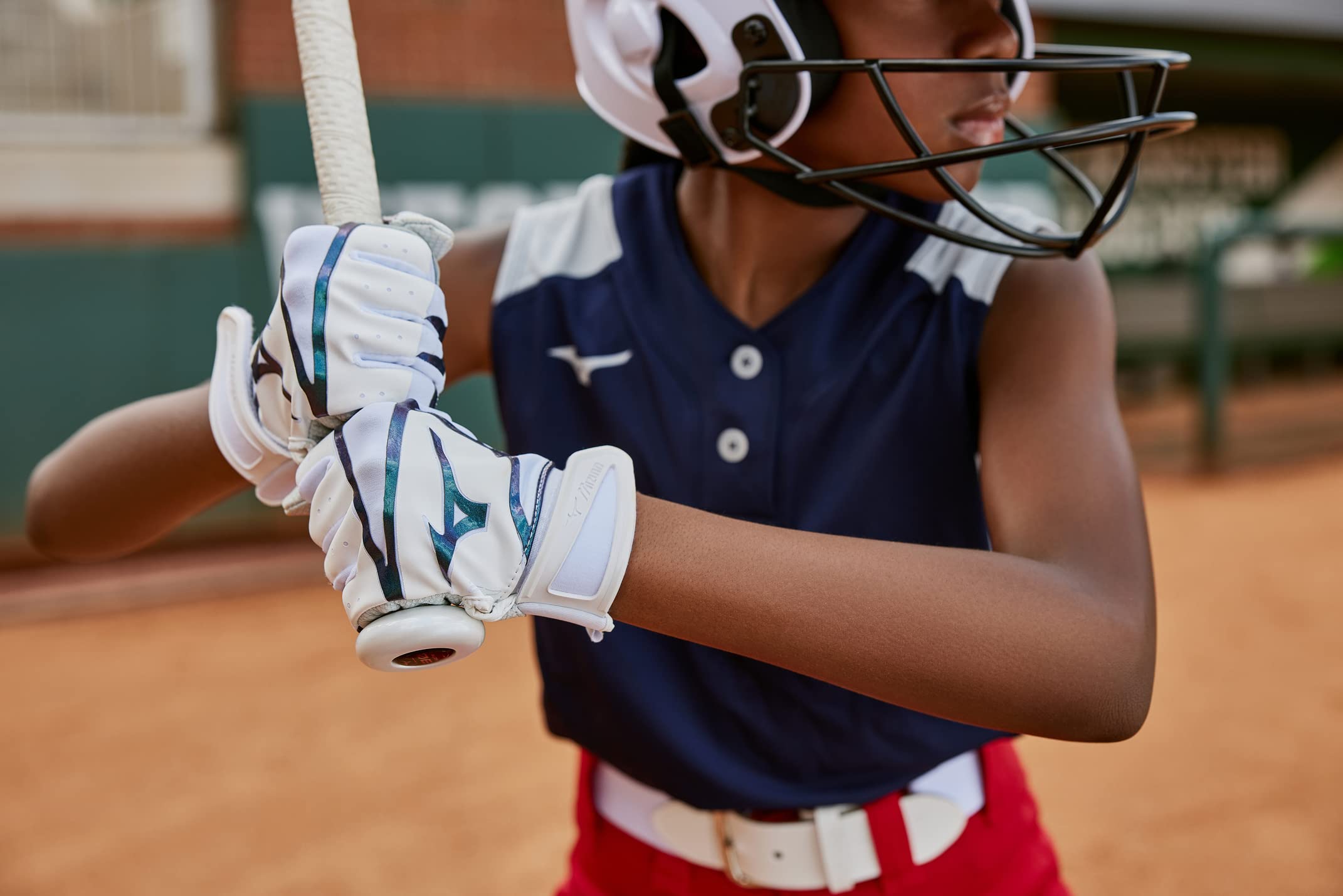 Mizuno F-257 Women's Softball Batting Gloves | Pair | Full Grain Leather Palm | AirMesh Inserts | QuikAdjust Wrist Tab - Image 3