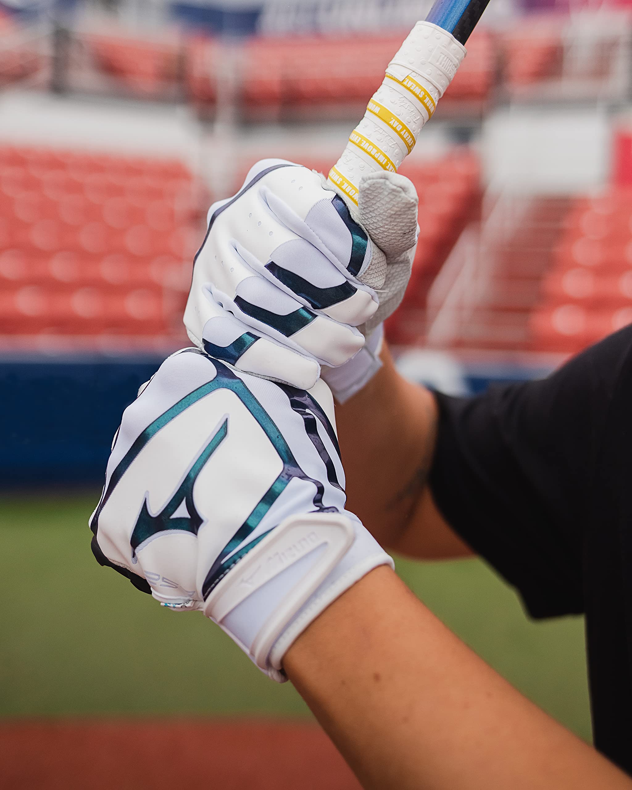 Mizuno F-257 Women's Softball Batting Gloves | Pair | Full Grain Leather Palm | AirMesh Inserts | QuikAdjust Wrist Tab - Image 4